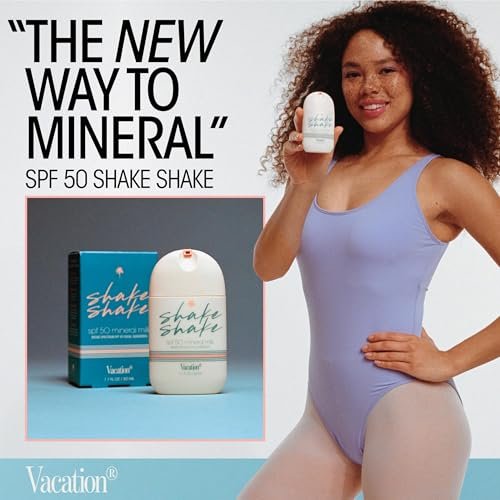 Vacation Shake Shake SPF 50 Mineral Milk Face Sunscreen - Non-Comedogenic, Streak-Free, Water-Resistant Broad Spectrum Sun Block, Non-Nano Zinc Formula, Vegan, Moisturizer with SPF, 1.7 Fl. Oz. Avelisse