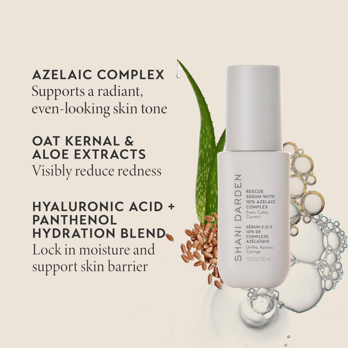 Shani Darden Rescue Serum with 10% Azelaic Complex – Lightweight Hydrating Azelaic Acid Serum for Redness & Acne, Vegan, 1 fl oz Avelisse