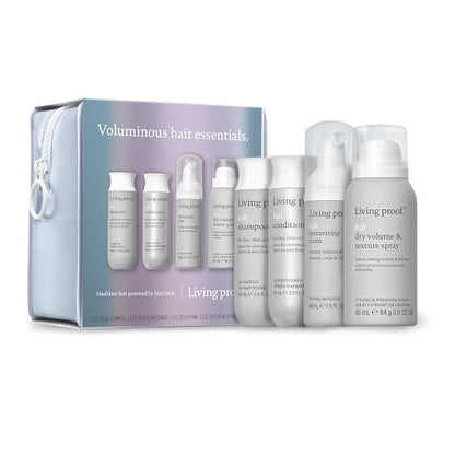 Living Proof Voluminous Hair Essentials Kit - Travel Size Full Shampoo, Conditioner, Texture Foam and Dry Volume & Texture Spray Avelisse