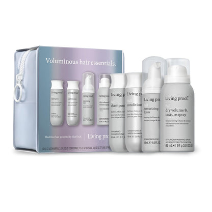 Living Proof Voluminous Hair Essentials Kit - Travel Size Full Shampoo, Conditioner, Texture Foam and Dry Volume & Texture Spray Avelisse