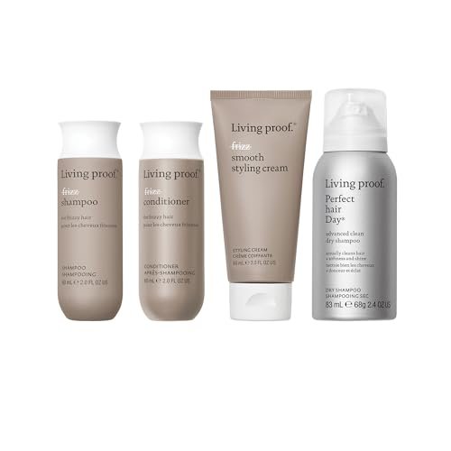 Living Proof Frizz-Free Hair Essentials Kit – Travel Size Shampoo, Conditioner, Smooth Styling Cream & Dry Shampoo Avelisse
