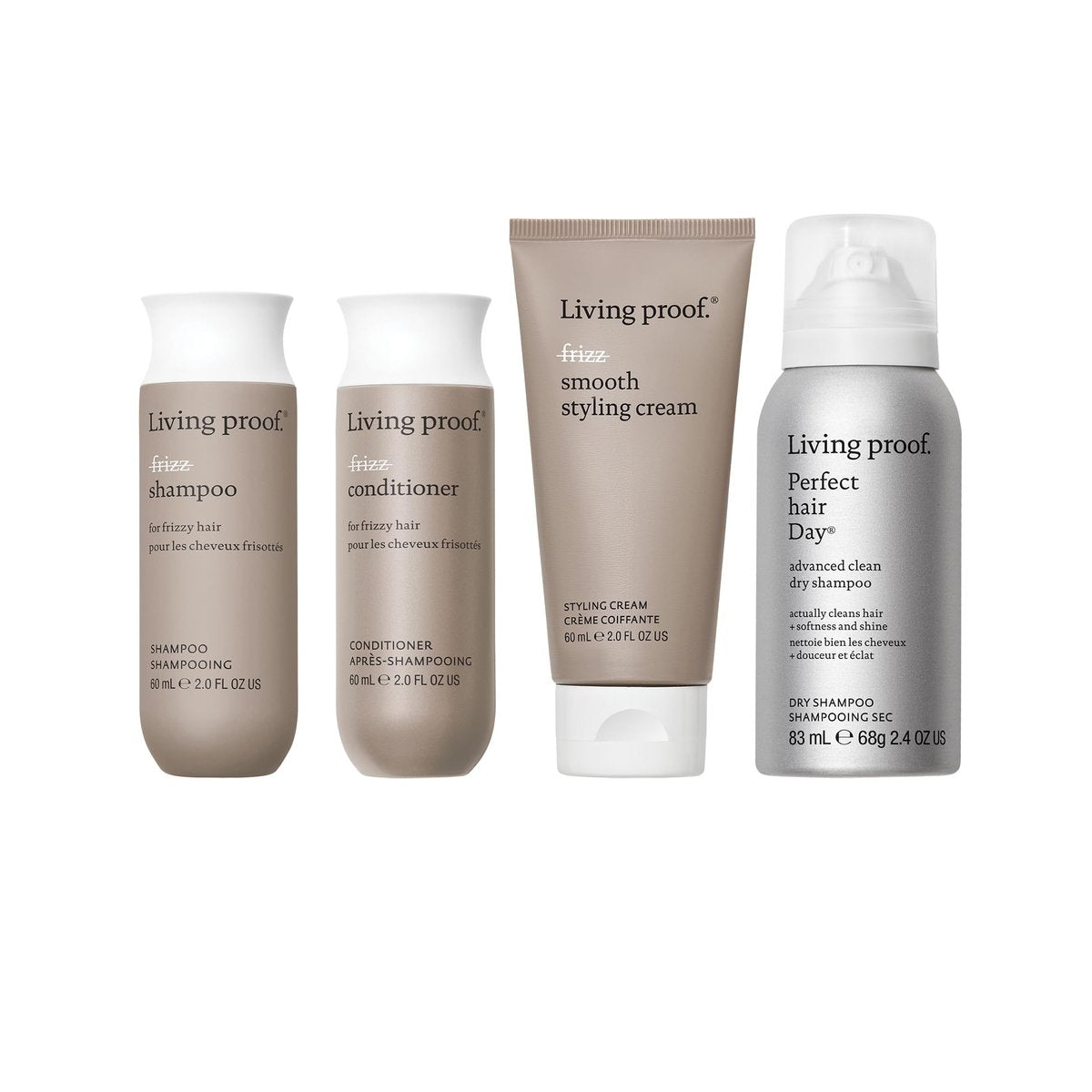 Living Proof Frizz-Free Hair Essentials Kit – Travel Size Shampoo, Conditioner, Smooth Styling Cream & Dry Shampoo Avelisse