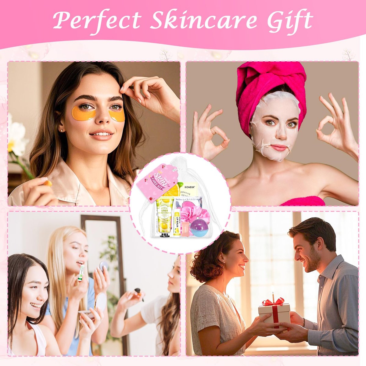 KONEUK 120 PCS Spa Party Supplies for Women - Luxury Skincare Favors Set with Face Masks, Hand Cream, Lip Balm, Under Eye Patches, Lip Mask & Foot Bath Bombs for Birthday Sleepover Avelisse