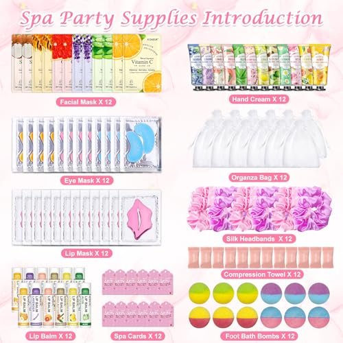 KONEUK 120 PCS Spa Party Supplies for Women - Luxury Skincare Favors Set with Face Masks, Hand Cream, Lip Balm, Under Eye Patches, Lip Mask & Foot Bath Bombs for Birthday Sleepover Avelisse