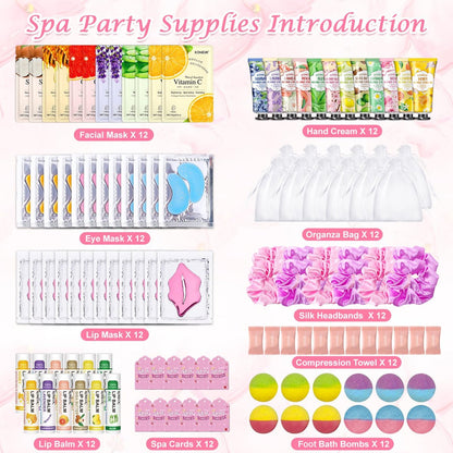 KONEUK 120 PCS Spa Party Supplies for Women - Luxury Skincare Favors Set with Face Masks, Hand Cream, Lip Balm, Under Eye Patches, Lip Mask & Foot Bath Bombs for Birthday Sleepover Avelisse