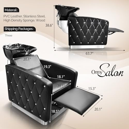 OmySalon Electric Shampoo Chair with Reclining Legrest & Tilting Porcelain Sink – Backwash Barber Station for Salon, Spa, Barbershop - görsel 16