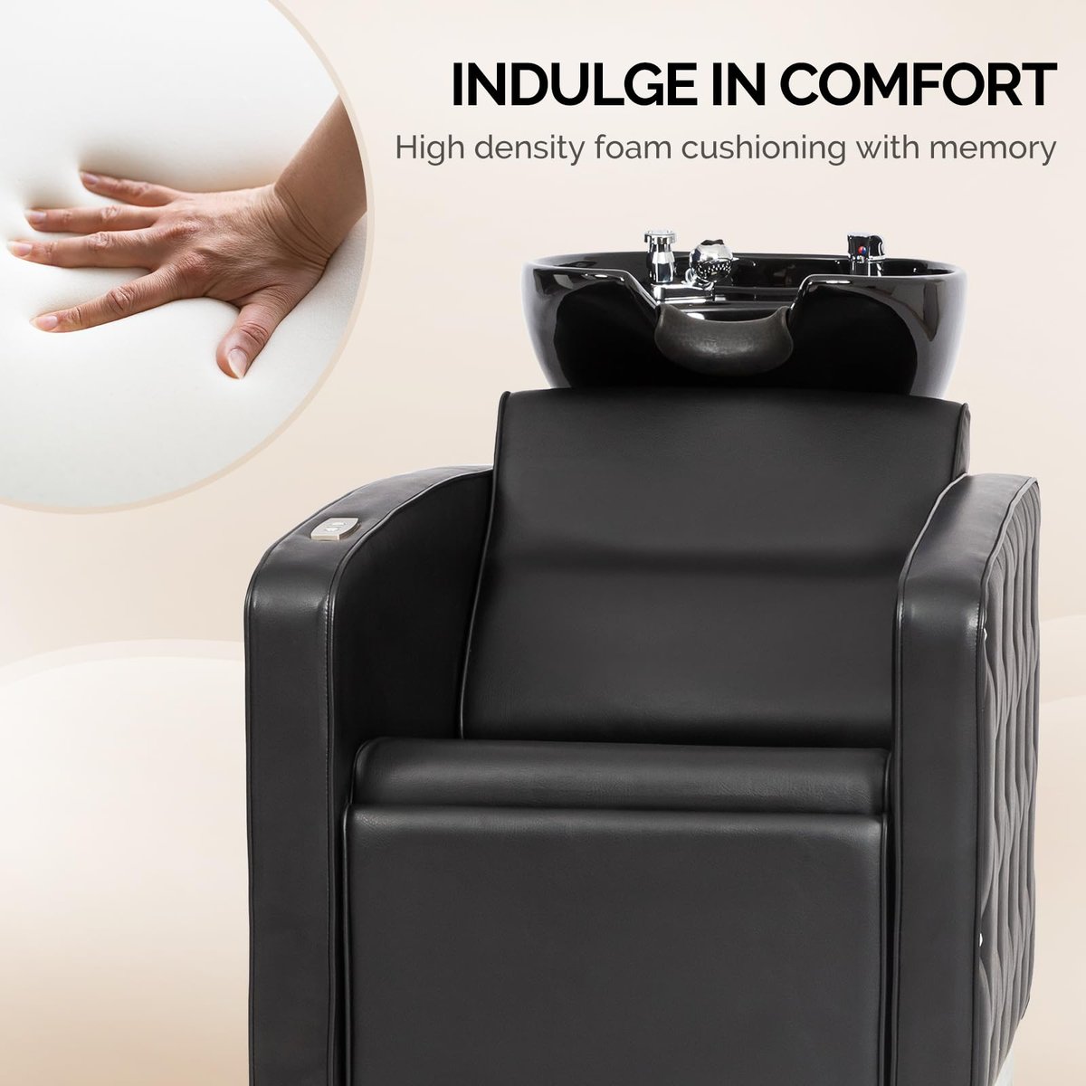 OmySalon Electric Shampoo Chair with Reclining Legrest & Tilting Porcelain Sink – Backwash Barber Station for Salon, Spa, Barbershop - görsel 13
