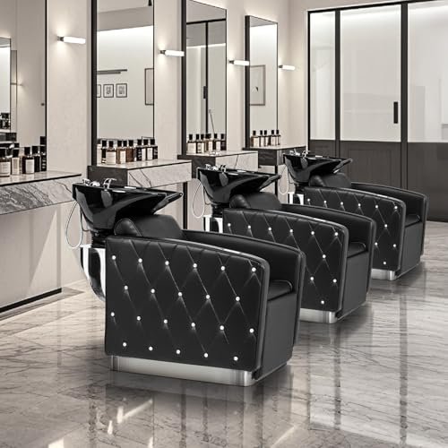OmySalon Electric Shampoo Chair with Reclining Legrest & Tilting Porcelain Sink – Backwash Barber Station for Salon, Spa, Barbershop - görsel 4
