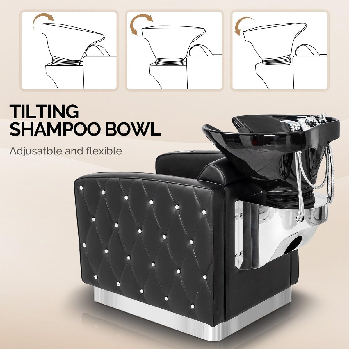 OmySalon Electric Shampoo Chair with Reclining Legrest & Tilting Porcelain Sink – Backwash Barber Station for Salon, Spa, Barbershop - görsel 5