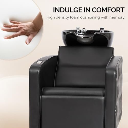 OmySalon Electric Shampoo Chair with Reclining Legrest & Tilting Porcelain Sink – Backwash Barber Station for Salon, Spa, Barbershop - görsel 14