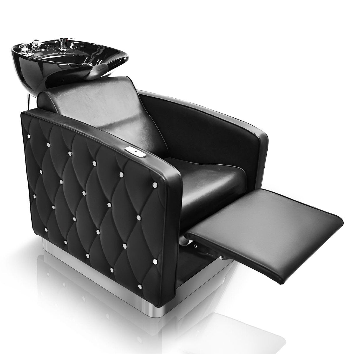 OmySalon Electric Shampoo Chair with Reclining Legrest & Tilting Porcelain Sink – Backwash Barber Station for Salon, Spa, Barbershop - görsel 1