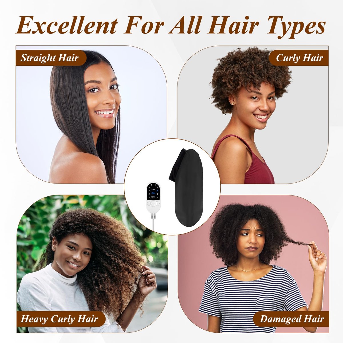Heated Cap for Deep Conditioning: Upgraded Extra Large 10-Level Fast Heating 3 Time Settings Hair Steamer Cap for Natural Black Hair - Deep Black Avelisse
