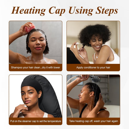 Heated Cap for Deep Conditioning: Upgraded Extra Large 10-Level Fast Heating 3 Time Settings Hair Steamer Cap for Natural Black Hair - Deep Black Avelisse