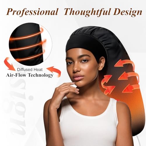 Heated Cap for Deep Conditioning: Upgraded Extra Large 10-Level Fast Heating 3 Time Settings Hair Steamer Cap for Natural Black Hair - Deep Black Avelisse