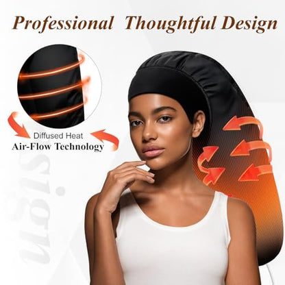 Heated Cap for Deep Conditioning: Upgraded Extra Large 10-Level Fast Heating 3 Time Settings Hair Steamer Cap for Natural Black Hair - Deep Black Avelisse