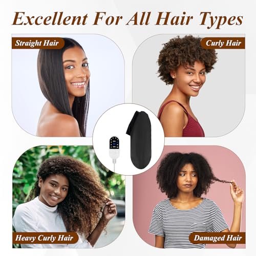 Heated Cap for Deep Conditioning: Upgraded Extra Large 10-Level Fast Heating 3 Time Settings Hair Steamer Cap for Natural Black Hair - Deep Black Avelisse