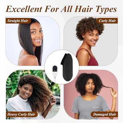 Heated Cap for Deep Conditioning: Upgraded Extra Large 10-Level Fast Heating 3 Time Settings Hair Steamer Cap for Natural Black Hair - Deep Black Avelisse