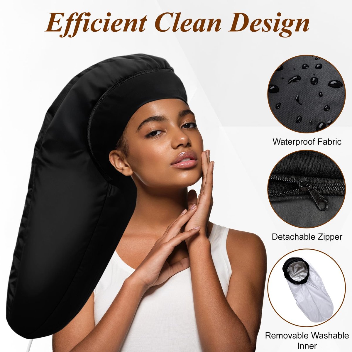 Heated Cap for Deep Conditioning: Upgraded Extra Large 10-Level Fast Heating 3 Time Settings Hair Steamer Cap for Natural Black Hair - Deep Black Avelisse