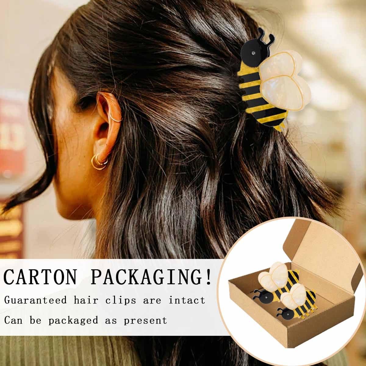 2 PCS Honeybee Hair Claw Clip - Cute Acetate Bee Hair Clip for Women Girls, Anti-slip Hairpin for Thick Hair, Fashion Animal Hairstyle Decoration (2 Sizes, Yellow) - görsel 9
