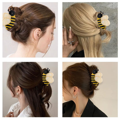 2 PCS Honeybee Hair Claw Clip - Cute Acetate Bee Hair Clip for Women Girls, Anti-slip Hairpin for Thick Hair, Fashion Animal Hairstyle Decoration (2 Sizes, Yellow)