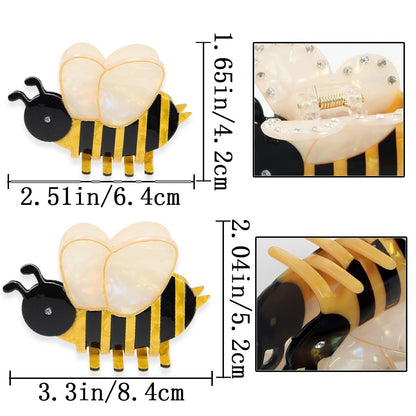 2 PCS Honeybee Hair Claw Clip - Cute Acetate Bee Hair Clip for Women Girls, Anti-slip Hairpin for Thick Hair, Fashion Animal Hairstyle Decoration (2 Sizes, Yellow)
