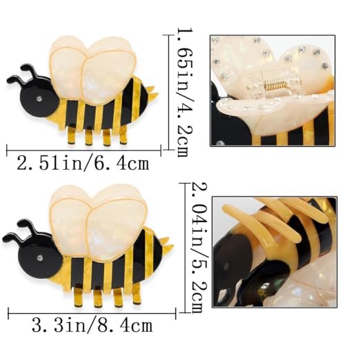 2 PCS Honeybee Hair Claw Clip - Cute Acetate Bee Hair Clip for Women Girls, Anti-slip Hairpin for Thick Hair, Fashion Animal Hairstyle Decoration (2 Sizes, Yellow) - görsel 4