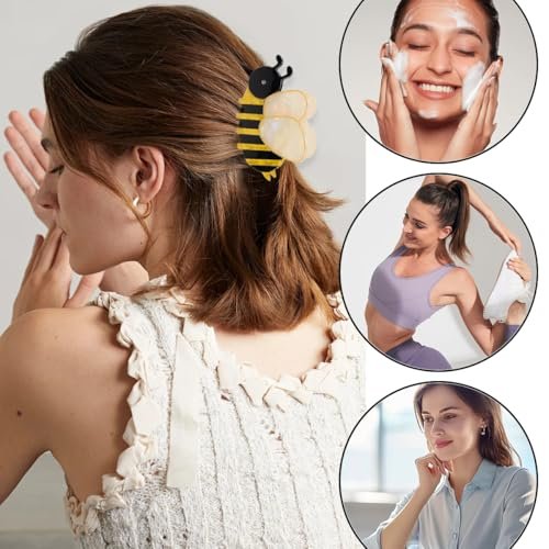 2 PCS Honeybee Hair Claw Clip - Cute Acetate Bee Hair Clip for Women Girls, Anti-slip Hairpin for Thick Hair, Fashion Animal Hairstyle Decoration (2 Sizes, Yellow) - görsel 12