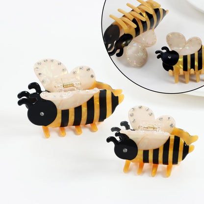 2 PCS Honeybee Hair Claw Clip - Cute Acetate Bee Hair Clip for Women Girls, Anti-slip Hairpin for Thick Hair, Fashion Animal Hairstyle Decoration (2 Sizes, Yellow)