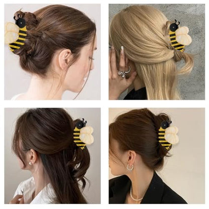 2 PCS Honeybee Hair Claw Clip - Cute Acetate Bee Hair Clip for Women Girls, Anti-slip Hairpin for Thick Hair, Fashion Animal Hairstyle Decoration (2 Sizes, Yellow)