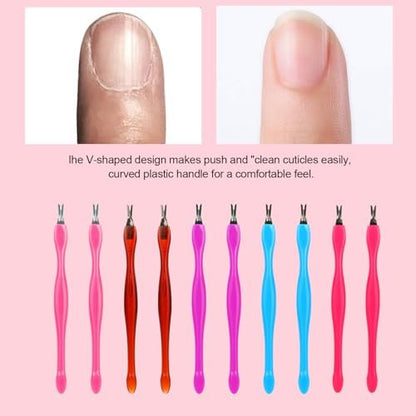 Professional Cuticle Pusher Set - 10-Piece Dual-Ended Nail Scraper & Dead Skin Remover for Fingernails & Toenails | Colorful Cuticle Tools for Home & Salon Use