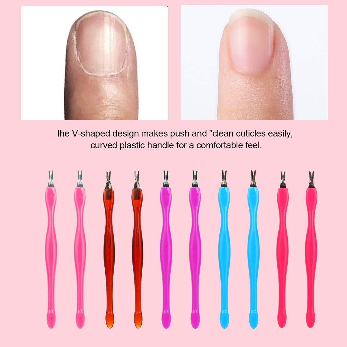 Professional Cuticle Pusher Set - 10-Piece Dual-Ended Nail Scraper & Dead Skin Remover for Fingernails & Toenails | Colorful Cuticle Tools for Home & Salon Use - görsel 7