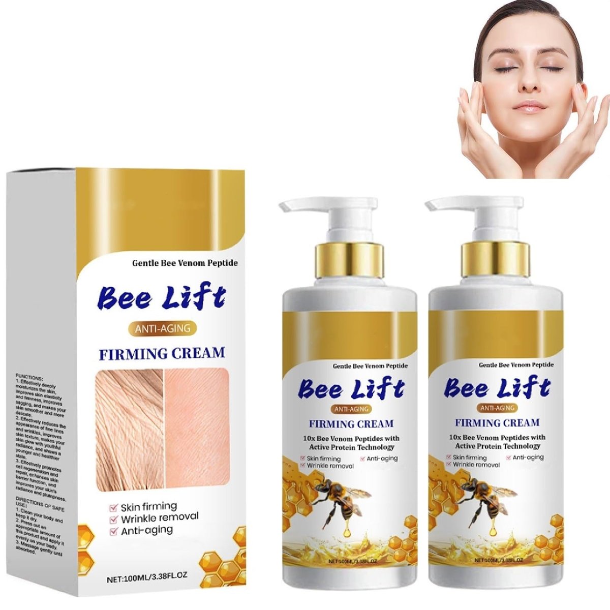 Identicalven Bee Venom Skin Firming Cream - 2-Pack Anti-Aging Face Moisturizer for All Skin Types, Wrinkle Removal & Elasticity Restoration - görsel 1