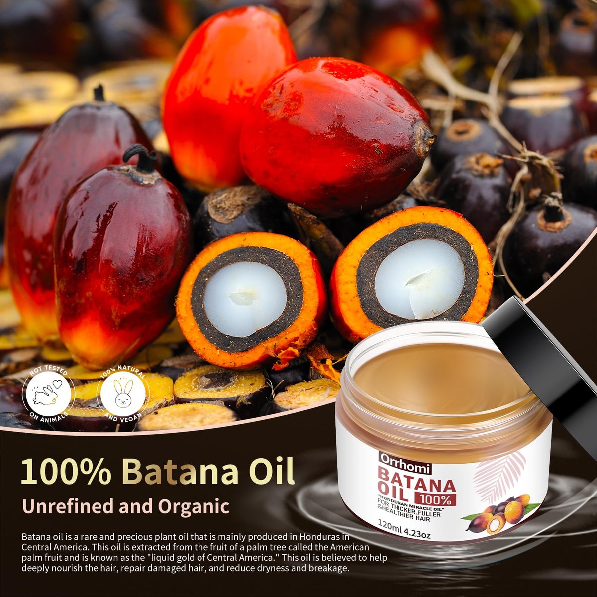 Orrhomi 100% Pure & Organic Batana Oil for Hair Growth, Cold Pressed Unrefined, 4.23 Fl Oz - görsel 7