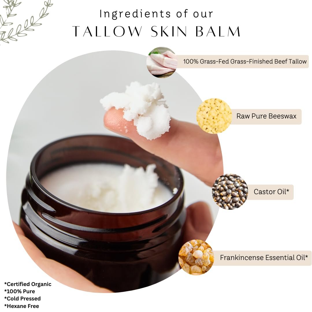 Untamed Organics Handmade Tallow, Castor Oil, and Frankincense Oil Skin Balm - 100% Grass-Fed Tallow for Skin Care - Face & Body Moisturizer for Sensitive Skin, Eczema All-Purpose Balm - 2 FL. oz. - görsel 3