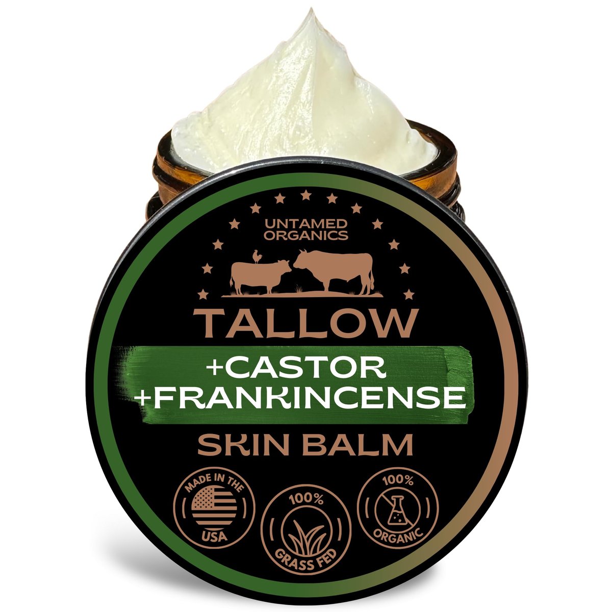 Untamed Organics Handmade Tallow, Castor Oil, and Frankincense Oil Skin Balm - 100% Grass-Fed Tallow for Skin Care - Face & Body Moisturizer for Sensitive Skin, Eczema All-Purpose Balm - 2 FL. oz. - görsel 1