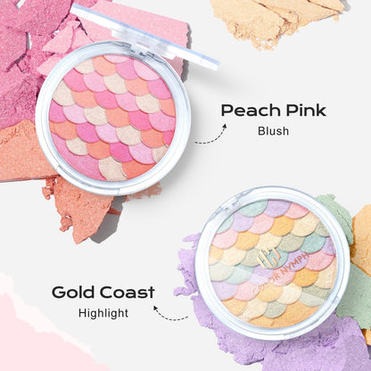 Color Nymph Powder Blush & Highlighter Makeup Set | Multi-Purpose Highlighter Palette | Highly Pigmented Soft Shimmer Face Blush Powder Palette | Vegan & Cruelty-Free, Mermaid Makeup Design Avelisse