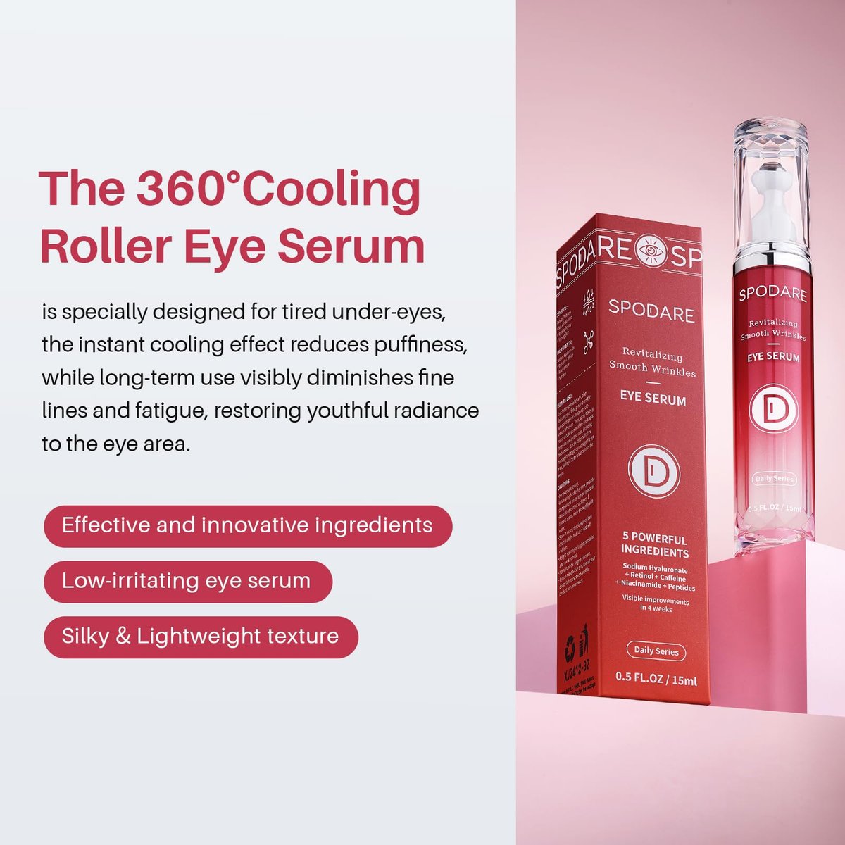 SPODARE Caffeine & Retinol Eye Serum with 360° Massage Ball - Dark Circles, Puffiness & Wrinkles Treatment Avelisse