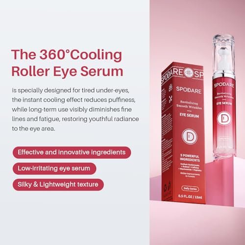 SPODARE Caffeine & Retinol Eye Serum with 360° Massage Ball - Dark Circles, Puffiness & Wrinkles Treatment Avelisse
