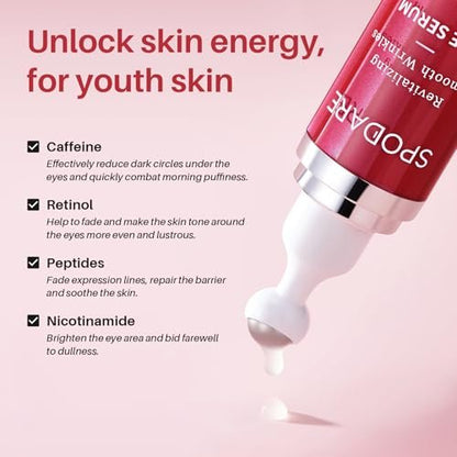 SPODARE Caffeine & Retinol Eye Serum with 360° Massage Ball - Dark Circles, Puffiness & Wrinkles Treatment Avelisse
