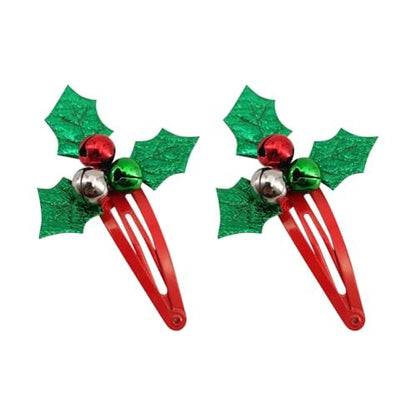 ccHuDE 2 Pcs Christmas Holly Hair Clips – Festive Jingle Bell Hair Barrettes for Girls and Women