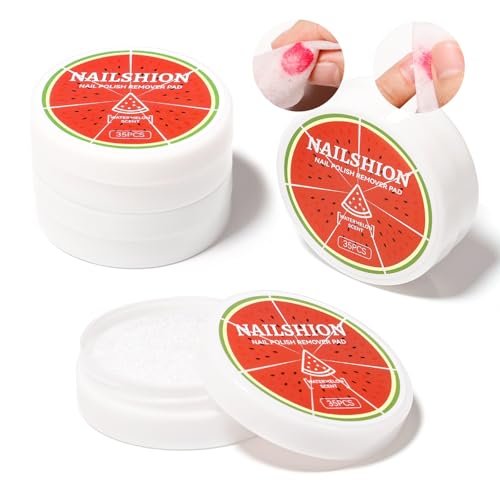 Nailshion Nail Polish Remover Pads, 140 Pcs Travel Fingernail Polishes Wipes in 4 Boxes, Non-Acetone | 3-5s Quick Removal | VE Moisturizing, Lint-free Handy Wipes to Clean Polish, Watermelon Scent - görsel 2