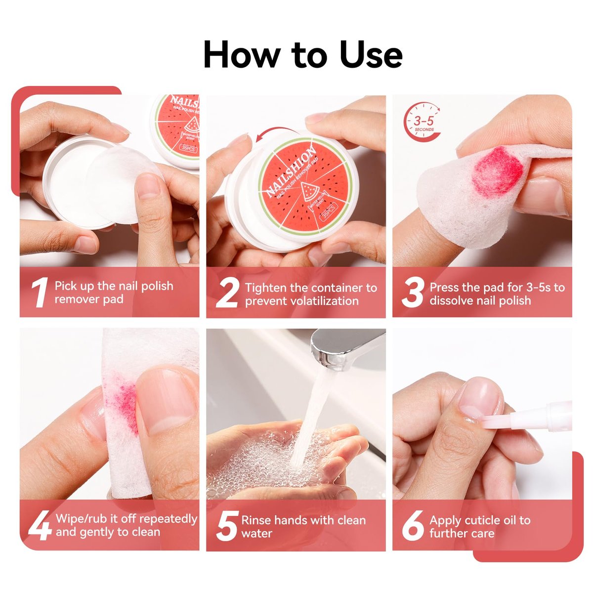 Nailshion Nail Polish Remover Pads, 140 Pcs Travel Fingernail Polishes Wipes in 4 Boxes, Non-Acetone | 3-5s Quick Removal | VE Moisturizing, Lint-free Handy Wipes to Clean Polish, Watermelon Scent - görsel 15