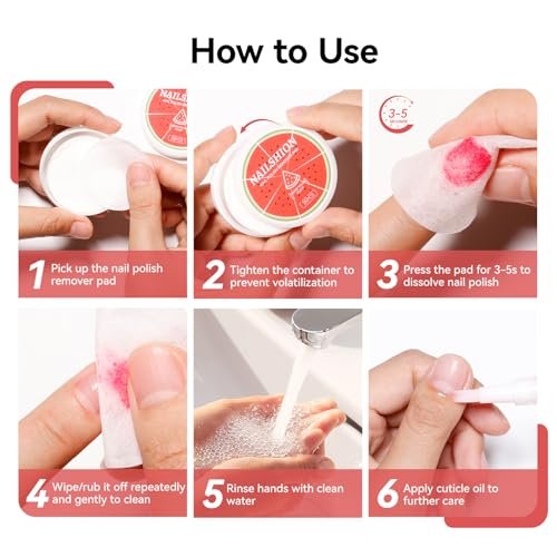 Nailshion Nail Polish Remover Pads, 140 Pcs Travel Fingernail Polishes Wipes in 4 Boxes, Non-Acetone | 3-5s Quick Removal | VE Moisturizing, Lint-free Handy Wipes to Clean Polish, Watermelon Scent - görsel 16