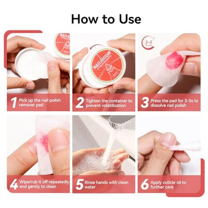 Nailshion Nail Polish Remover Pads, 140 Pcs Travel Fingernail Polishes Wipes in 4 Boxes, Non-Acetone | 3-5s Quick Removal | VE Moisturizing, Lint-free Handy Wipes to Clean Polish, Watermelon Scent
