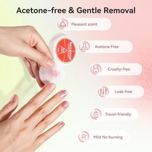Nailshion Nail Polish Remover Pads, 140 Pcs Travel Fingernail Polishes Wipes in 4 Boxes, Non-Acetone | 3-5s Quick Removal | VE Moisturizing, Lint-free Handy Wipes to Clean Polish, Watermelon Scent - görsel 6