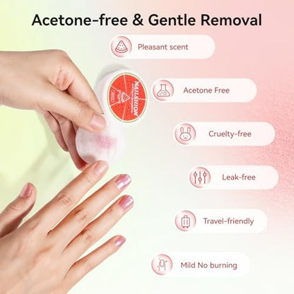 Nailshion Nail Polish Remover Pads, 140 Pcs Travel Fingernail Polishes Wipes in 4 Boxes, Non-Acetone | 3-5s Quick Removal | VE Moisturizing, Lint-free Handy Wipes to Clean Polish, Watermelon Scent