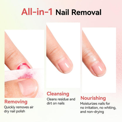 Nailshion Nail Polish Remover Pads, 140 Pcs Travel Fingernail Polishes Wipes in 4 Boxes, Non-Acetone | 3-5s Quick Removal | VE Moisturizing, Lint-free Handy Wipes to Clean Polish, Watermelon Scent