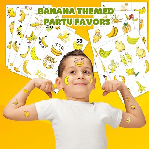 Banana Temporary Tattoos 8 Sheets 96PCS - Yellow Fruit Face Stickers for Kids & Adults, Game Day Sports Fan Accessories, Party Favors Decorations for Boys Girls School Carnival Prizes - görsel 6