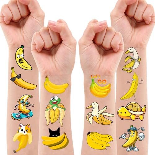 Banana Temporary Tattoos 8 Sheets 96PCS - Yellow Fruit Face Stickers for Kids & Adults, Game Day Sports Fan Accessories, Party Favors Decorations for Boys Girls School Carnival Prizes - görsel 4