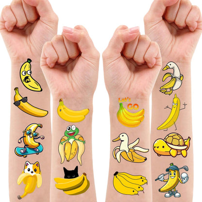 Banana Temporary Tattoos 8 Sheets 96PCS - Yellow Fruit Face Stickers for Kids & Adults, Game Day Sports Fan Accessories, Party Favors Decorations for Boys Girls School Carnival Prizes